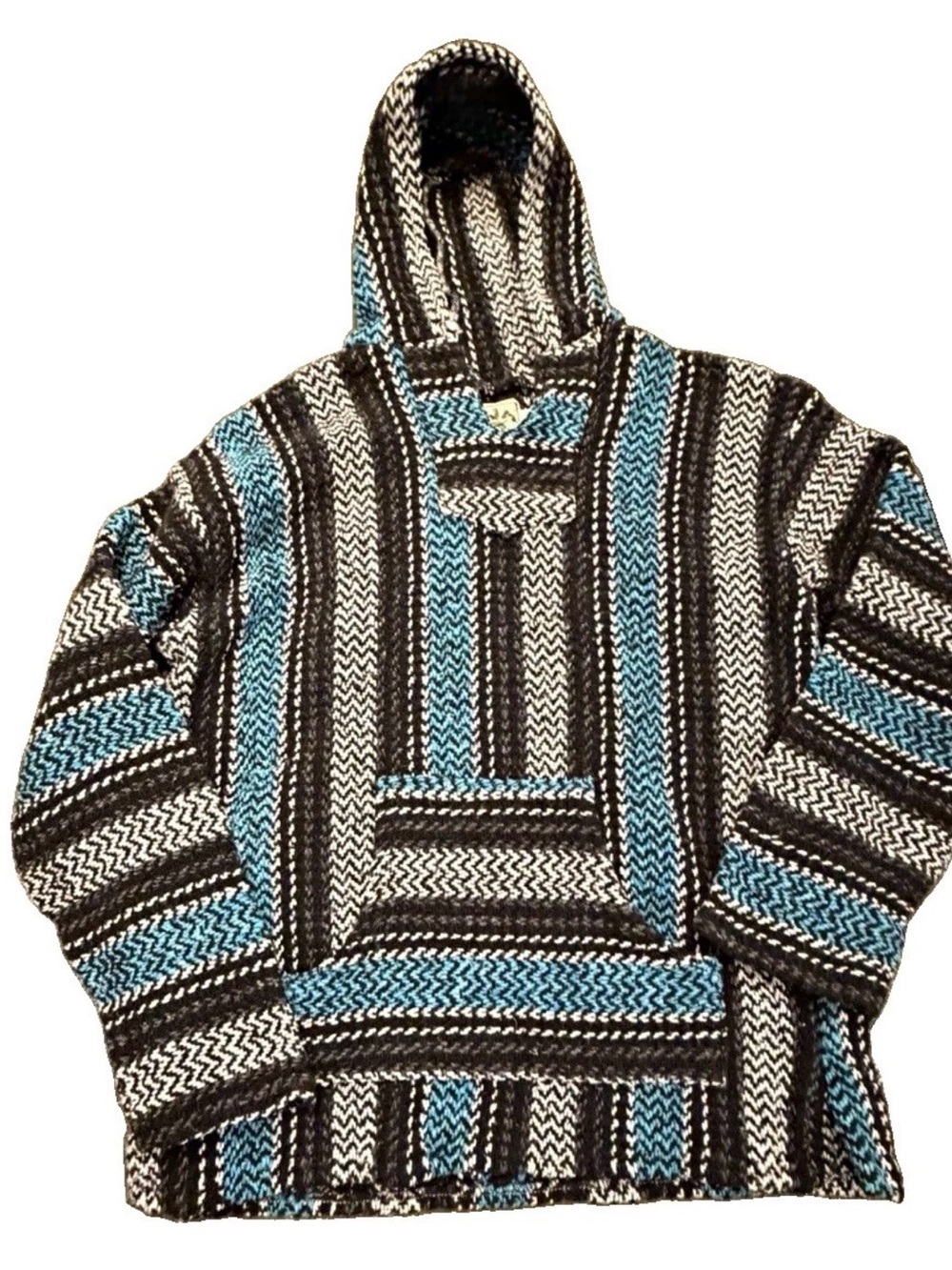 Baja Joe Mexican Hoodie Drug Rug Pullover Men's M Stripe Woven Hippie Surf Boho